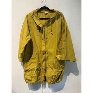 Eileen Fisher Hooded Rain Jacket‎ 3/4 Sleeves Anorak Size Small Mustard Outdoor